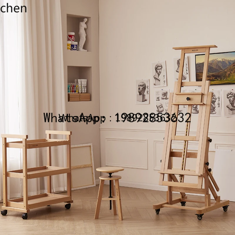 X7  oil painting stand, flat dual-purpose wooden floor-to-ceiling large painting shelf, special display stand for art students