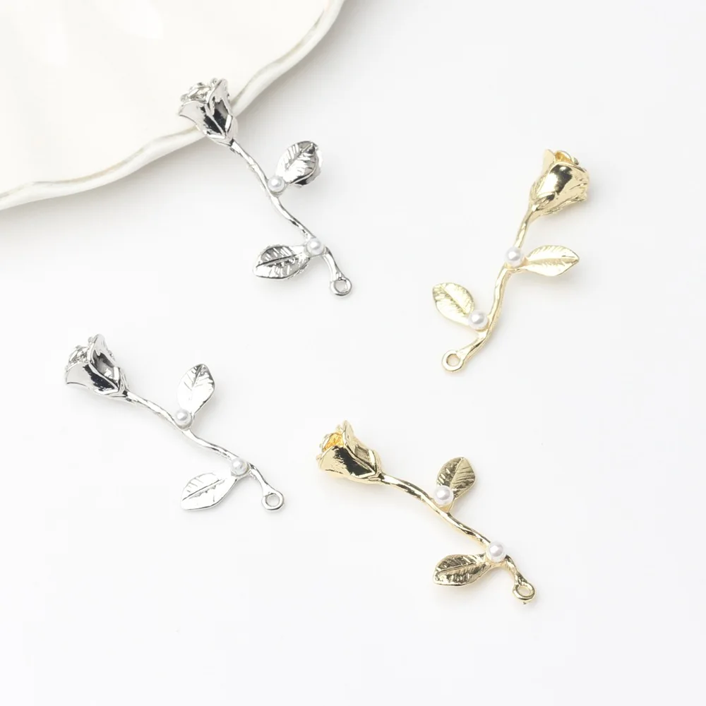 

10pcs Silver Color Rose Flower Pendants 3d Flower Necklace Earrings Pendant for Diy Jewelry Making Findings Handmade Necklace