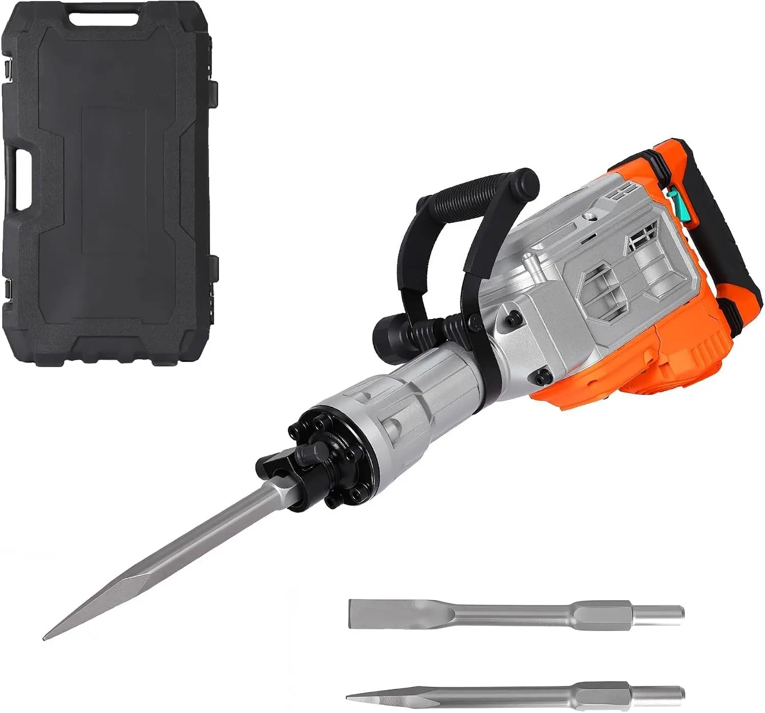 Tacleekii 1700W Electric Demolition Jack Hammer 1900 BPM Heavy Duty Concrete Breaker, 60J Impact Energy & Anti-Vibration System, 360° Handle, Carrying Case, 3 Point, Flat Chisel