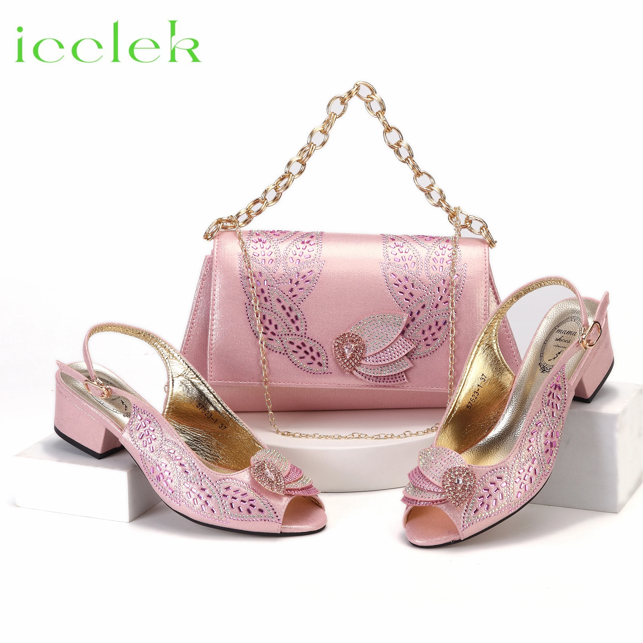 

2024 Hot Selling Elegant Comfortable Heels Ladies Sandal Matching Handalbag Set in Pink Color For Sexy Women