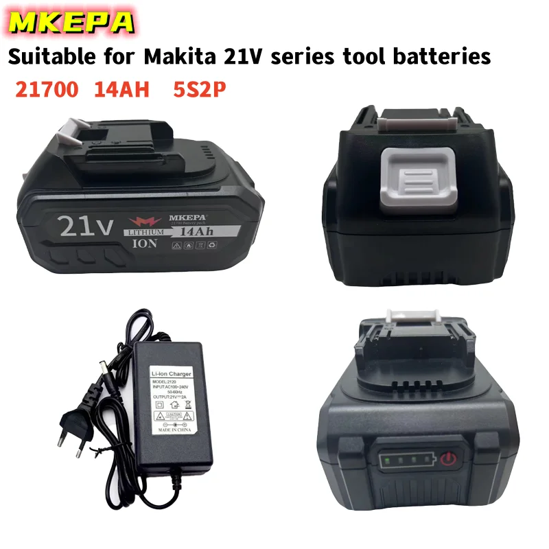 

21V 14AH 21700high-power durable lithium battery, charger, suitable for Makita 21V series electric tool high voltage water gun