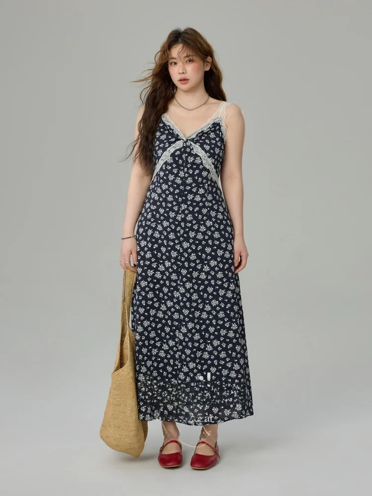 

plus Size Summer New Floral Lace Halter Dress Women's Clothing High Waist Sun Protection Shirt Korean Style Slim Fit Long Dress