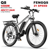 FENGQS Q8 Electric Bicycle for Adults,21 Speed Mountain Electric Bike,Peak 1000W,17.5Ah,50km/h,Front Suspension Fork Disc Brake