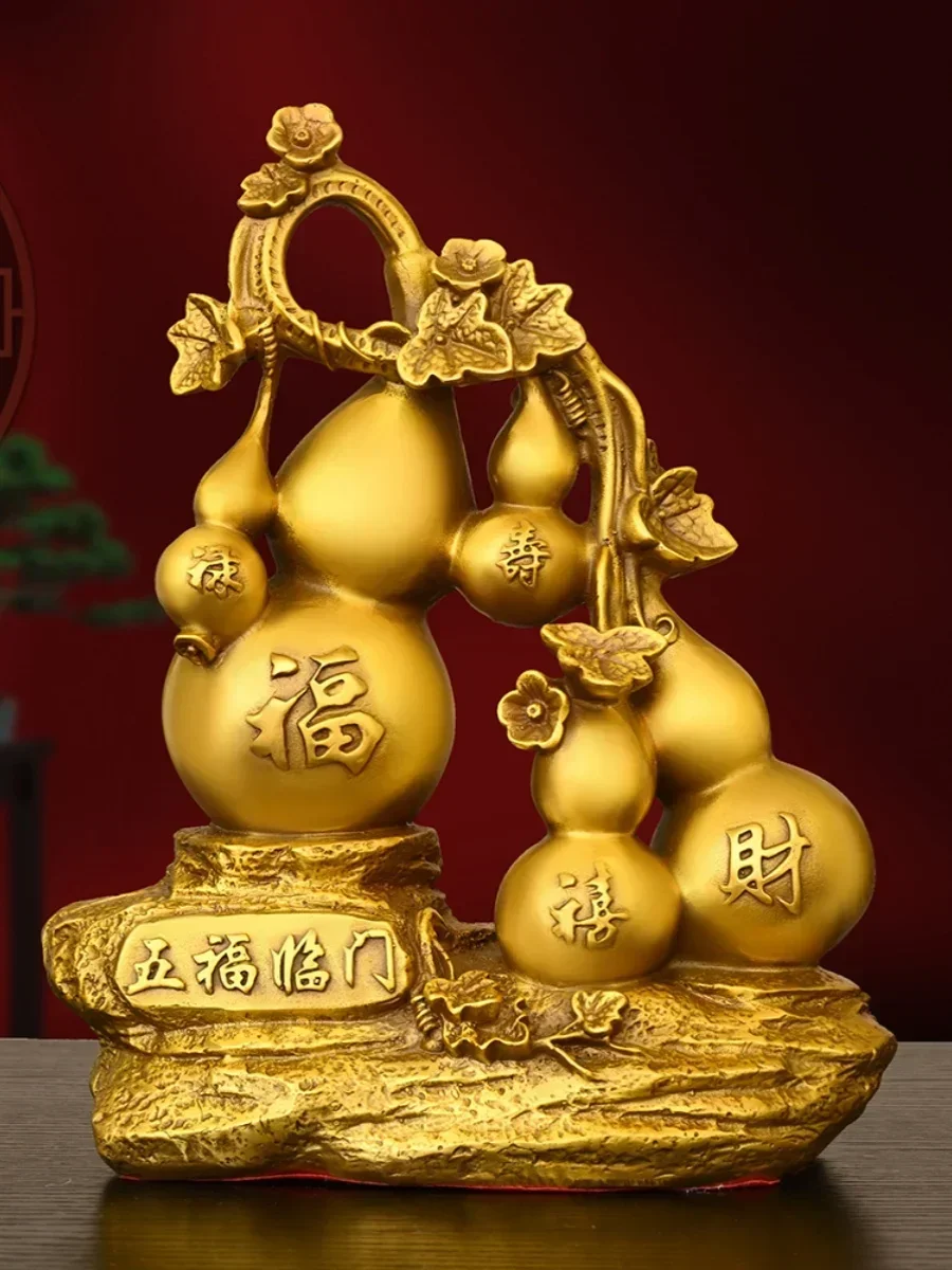

lucky Attract Wealth Copper Five Blessings Gourd Ornaments Living Room Wine Cabinet Home Decor