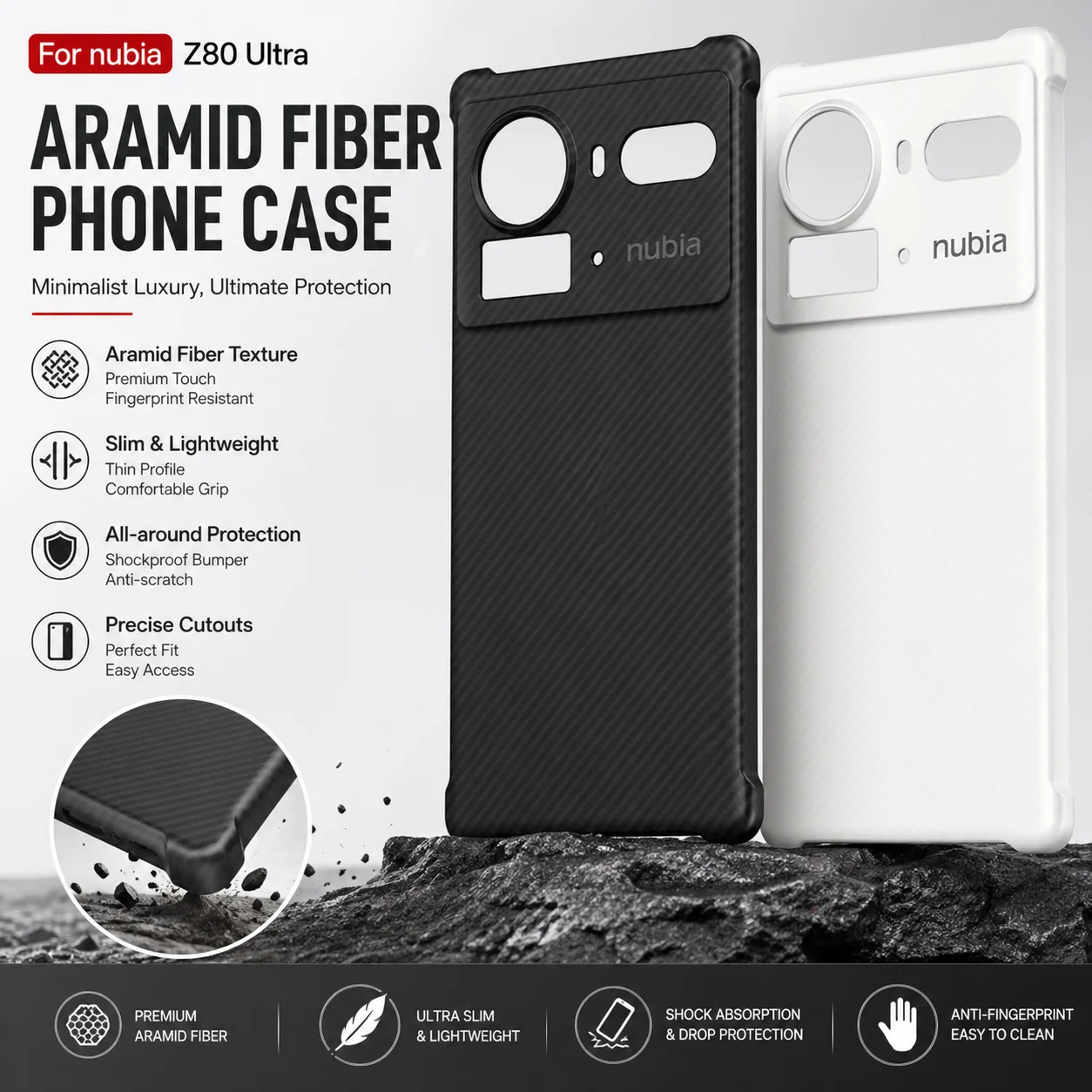

Luxury Aramid Fiber Texture Cover for nubia Z80 Ultra Shockproof Slim Bumper Phone Case Z80Ultra