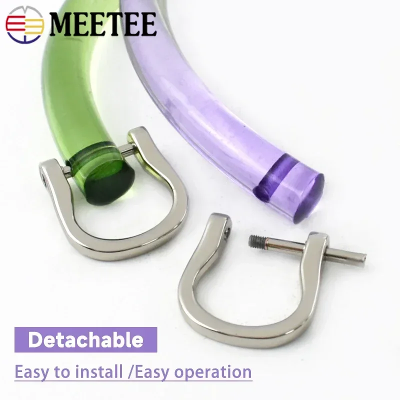 2Sets 12cm Acrylic D Shape Bag Handle Transparent Resin Wristband with Metal Buckles Handbag Ring Frame Replacement Part Set
