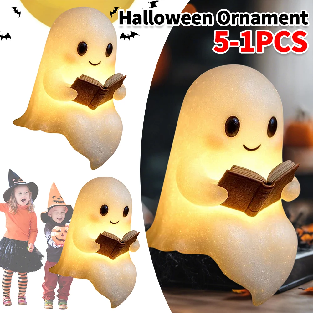 LED شبح قراءة كتاب مصباح لطيف هالوين شبح ليلة ضوء شبح لينة القراءة ضوء الليل لغرفة النوم غرفة الدراسة القراء