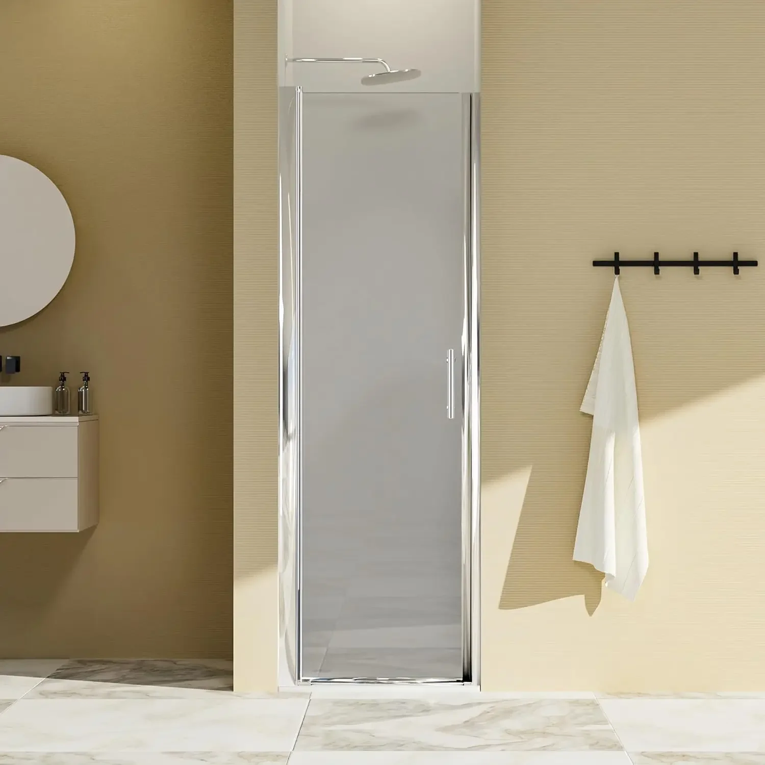 

Semi-Frameless Pivot Shower Door 24-25" W x 72" H - Chrome ANSI/SGCC Certified 6mm Tempered Glass with Explosion-Proof Film, Rev