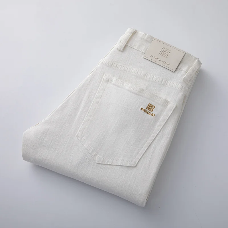 

2023 New Spring Men's White Slim Fit Jeans Korean Fashion Casual Denim Stretch Pants High Quality Trousers Male Brand