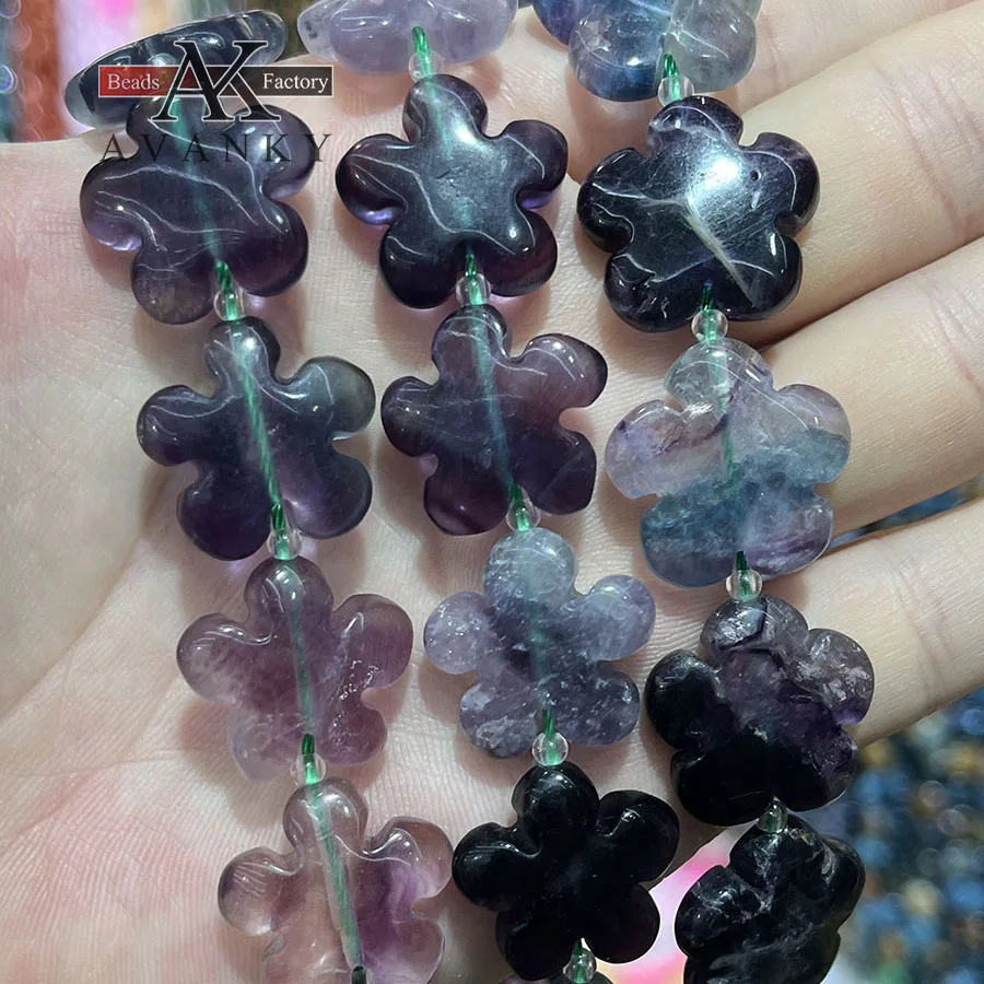 

Natural Stone Crystal Fluorite Plum Blossom Shape Beads Color Flower Jewelry Making DIY Necklace Bracelet Accessory 15'' 20mm