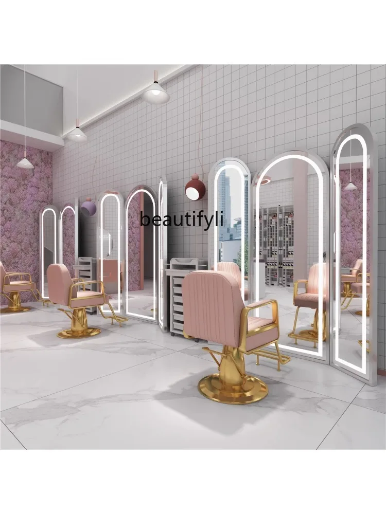 Hair Salon Mirror with Light 3am Haircut Mirror for Hair Salon Single-Sided Floor-Type Hair Cutting Dressing Table