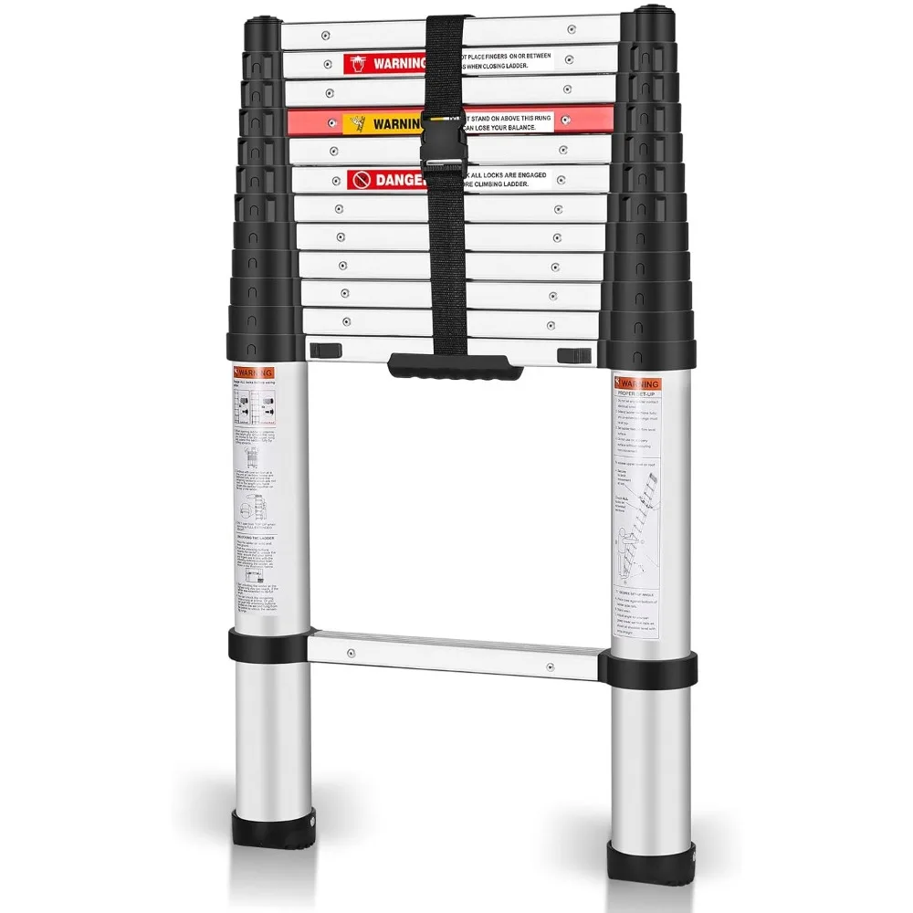 

Telescoping Ladder,12.5 FT One Button Retraction Aluminum Telescopic Extension Extendable Ladder,Slow Down Design Multi-Purpose