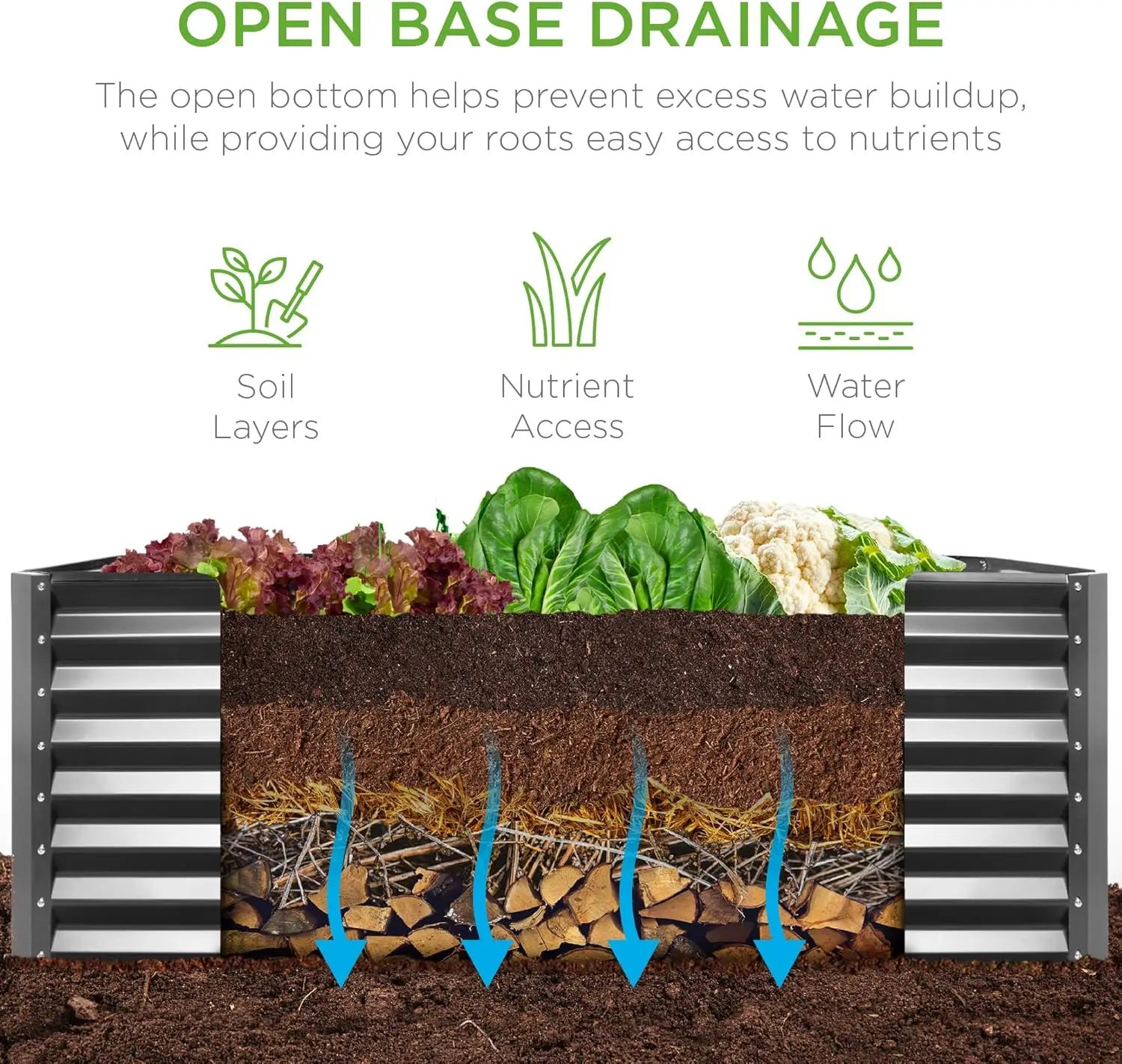 سرير حديقة مرفوع معدني خارجي مقاس 4 × 2 × 2 قدم صندوق زراعة الجذر العميق للخضروات والزهور والأعشاب بسعة 119 جالون رمادي #4