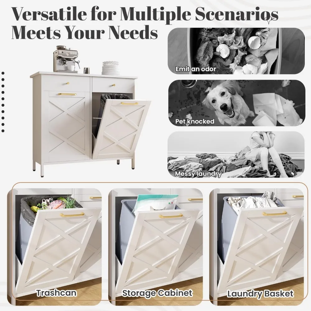 خزانة سلة المهملات المزدوجة المائلة، سلة إعادة تدوير القمامة قائمة بذاتها سعة 20 جالونًا مع درجين، سلة مهملات معدنية مقاومة للكلاب