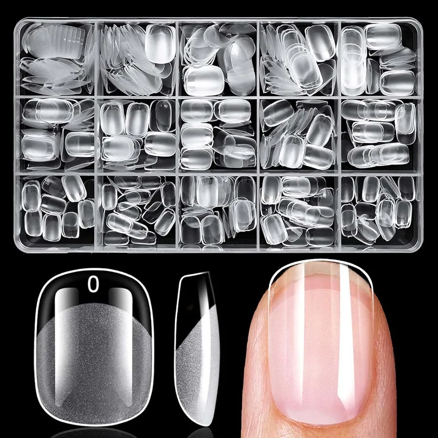 

300pc Extra Short Round Square Gel Nail Tips Clear Fake Nail XS Clear Pr on Nails Short Squoval Soft Gel Nail Tips Acrylic Nail