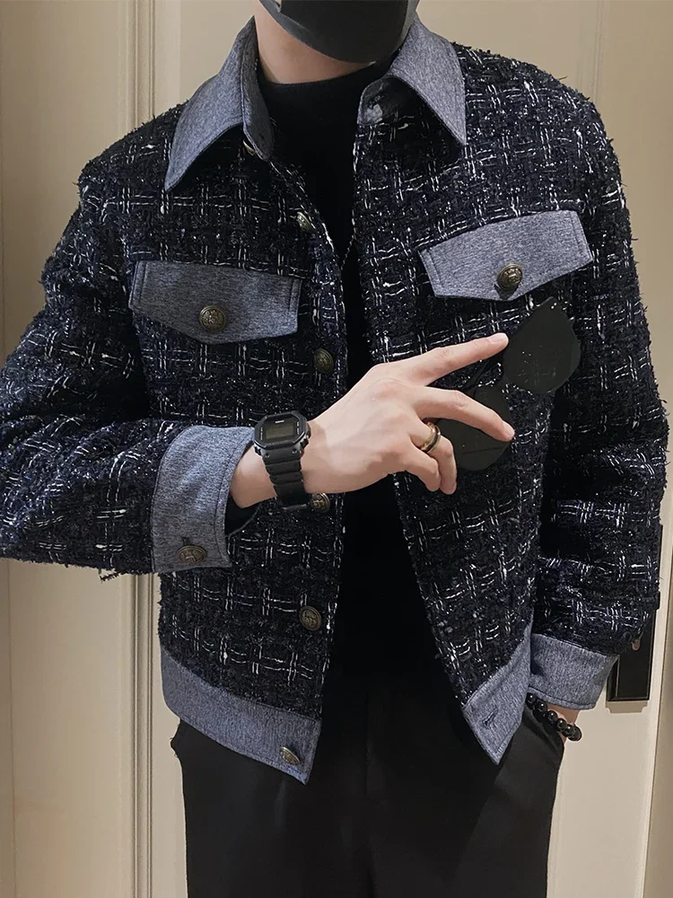 

Fashion Fall/Winter 2023 Men's Casual Jackets New Blends Cotton Woolen High Quality Plaid Skinny Male Coats Clothing Z137