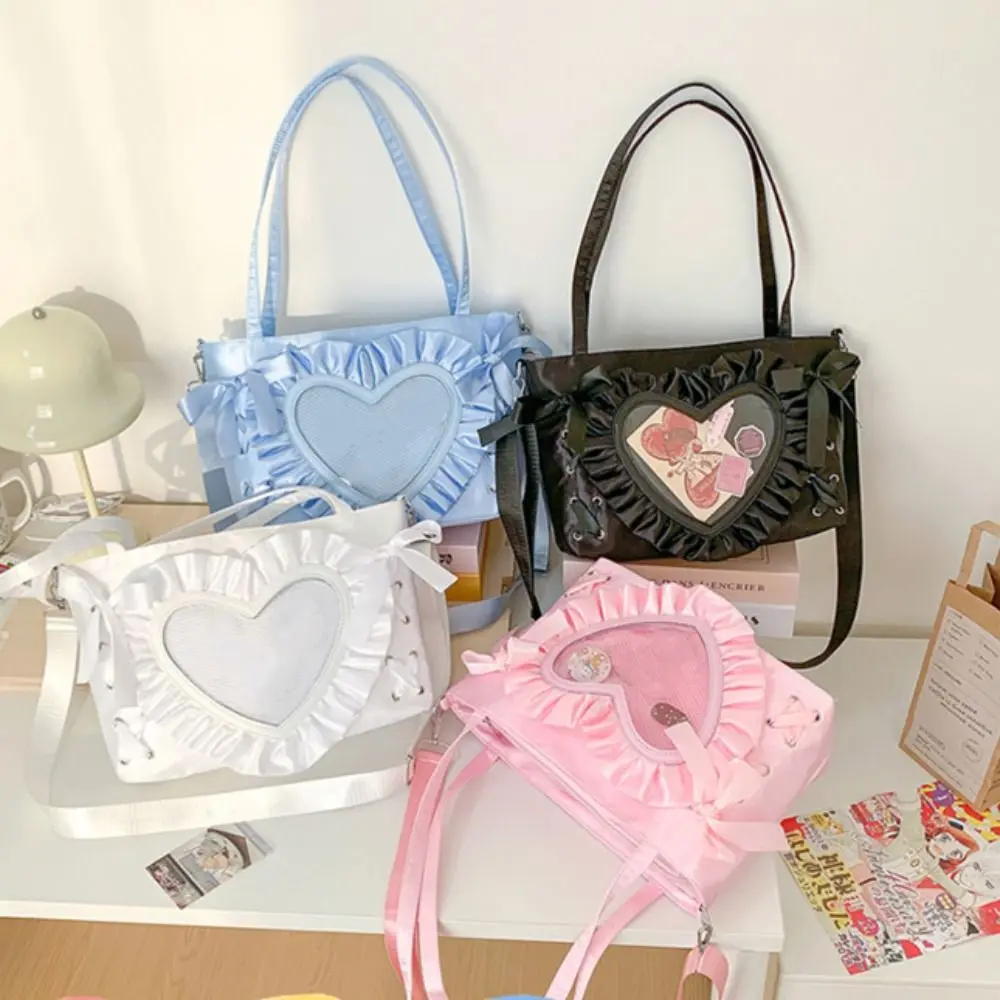 

Повседневная сумка-тоут из ПУ с завязками и бантом в форме сердца, большая вместительная сумка для девочек, однотонная, в стиле аниме