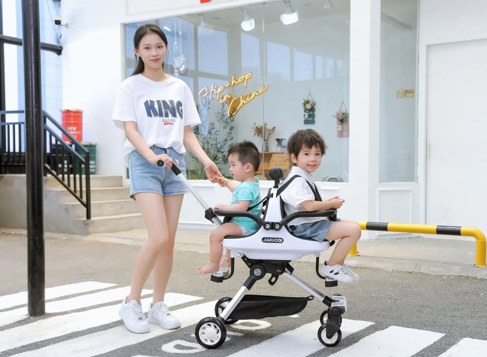 Portable Double Baby Stroller with Parasol, Folding Car, Pushchair for Two Kids, Light Stroller for Children, New