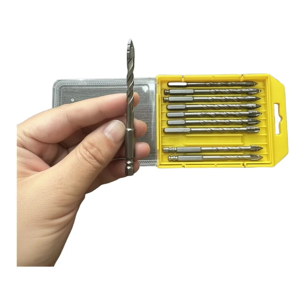 

10 Piece Cross Four Edge Eccentric Drill Set with Staggered Blade Construction for Quick Drilling and Optimized Chip Evacuation