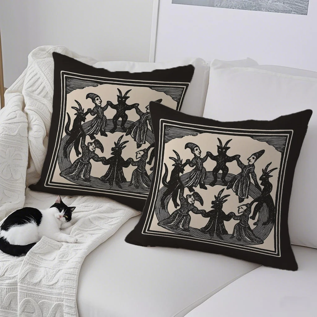 Set of 2 - Polyester Pillowcases with a Unique Black And Beige Design, Printed on One Side (Pillow Insert Not Included)