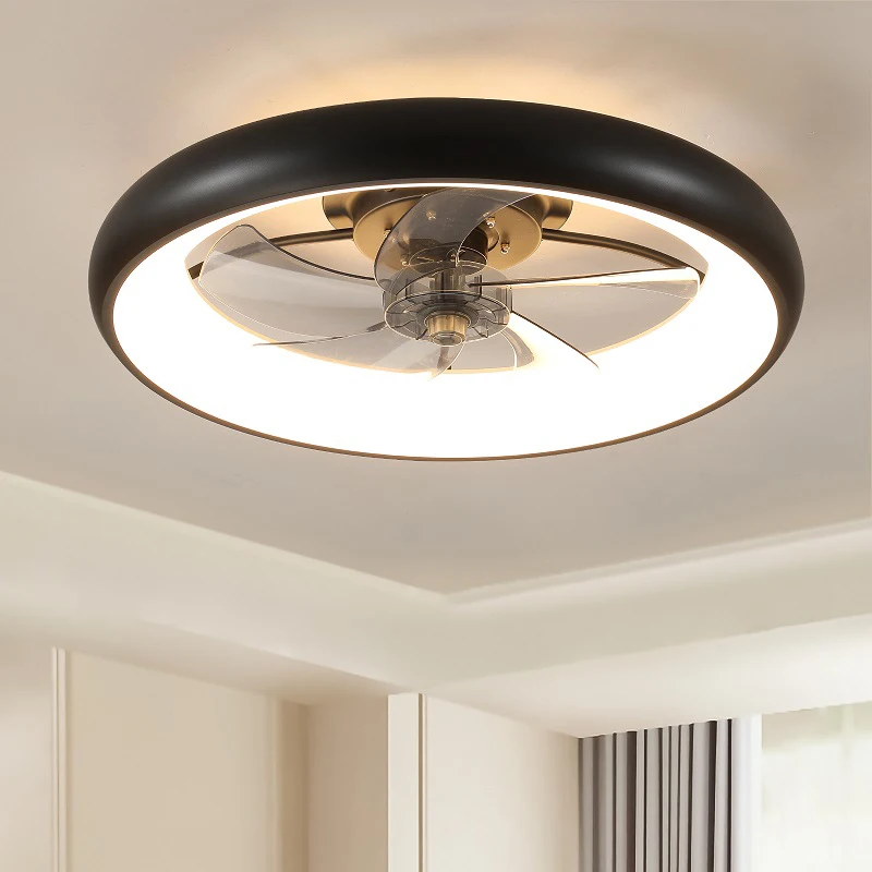 21.7 Inch Contemporary Fan with Light Recessed Fan Light Black Slim Ceiling Fan Smart LED Ceiling Fan for Bedroom Dining Room