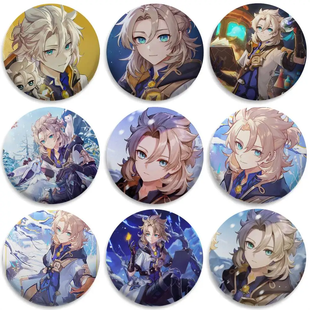 Insignias de impacto de Albedo Genshin, broches redondos exquisitos, alfileres creativos para ropa, sombrero, mochila, accesorios de regalo
