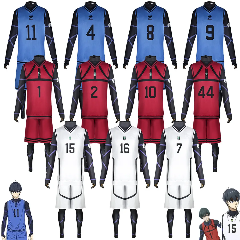 Camiseta deportiva con estampado de Anime para hombre, Camiseta con estampado de cerrojo azul, Isagi, Yoichi, Cosplay, Chigiri, Rensuke, Kunigami, Bachira, Meguru