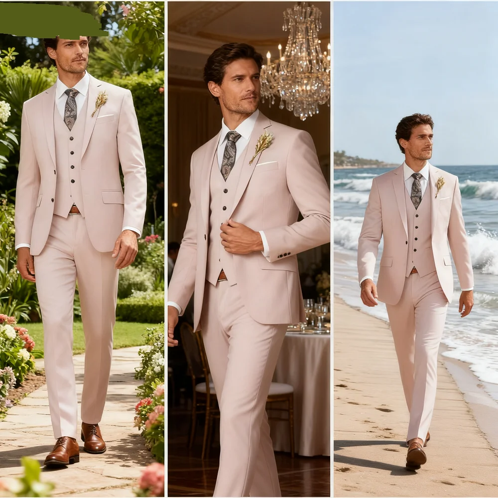 

Men's Formal Wedding Ternos High-End Slim Fit 3-Piece Business Casual Suit for Dance Party Smok