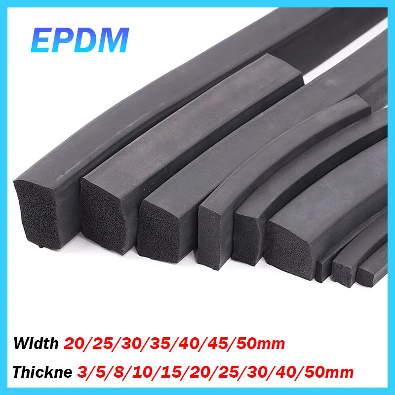 Black Square Sponge Strip Black EPDM Foam Rubber Gasket Cabinet Door Trim Seal Thickness 3/5/8/10/12/15/20/25/30/40/50mm
