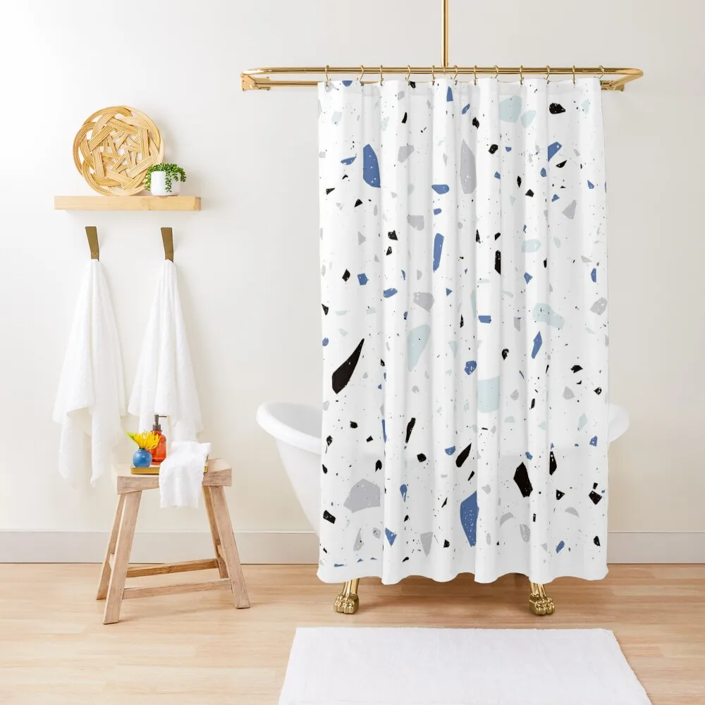 

Terrazzo Stone Pattern (Black + Light Blue) Shower Curtain Luxury Bathroom Shower Bathroom For Shower Curtain