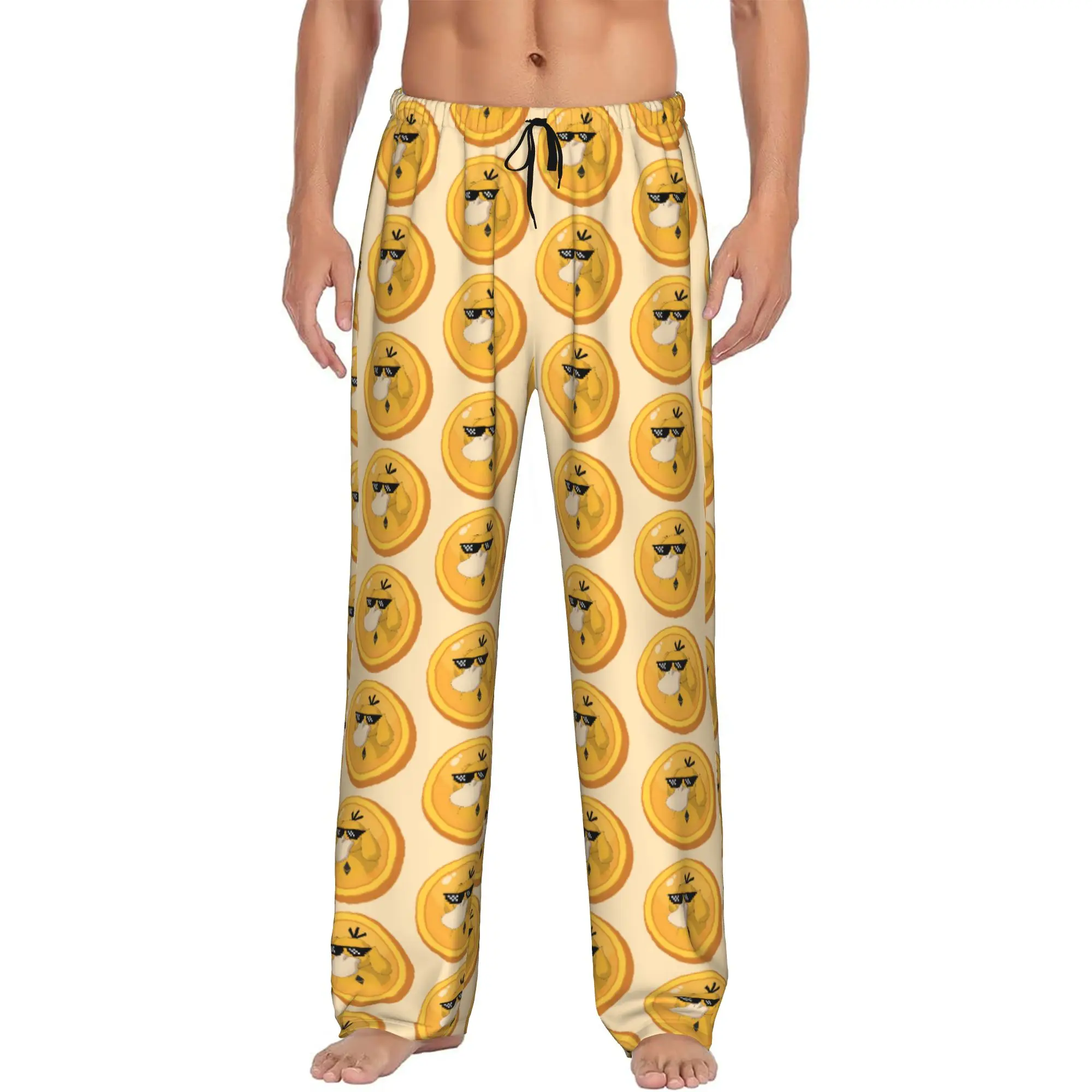 Custom Printed Men's P-Psyducked Cartoon Pajama Pants Cute Duck Sleepwear Sleep Lounge Bottoms with Pockets