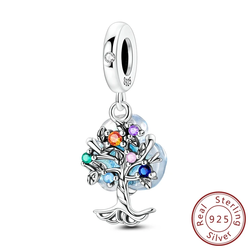 

Glittering 100% 925 Sterling Silver Colorful Tree of Life Dangle Charm Fits Bracelet & Necklace For Women Luxury Jewelry Gifts