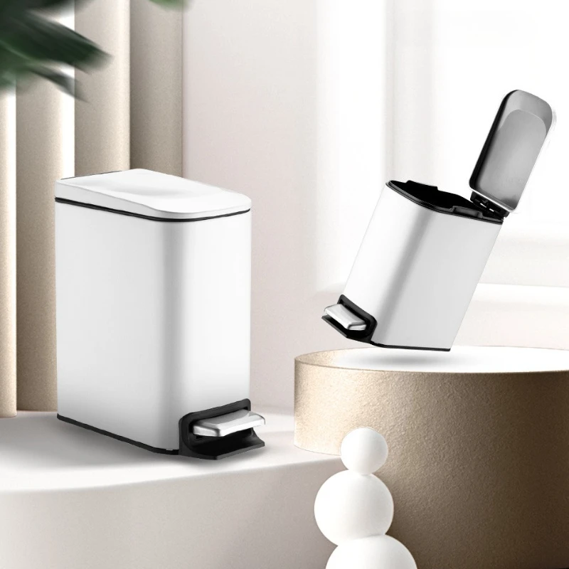 

Nordic Waste Bins Bathroom Stainless Steel Pedal Trash Can Square Garbage Can Simple Living Room Modern Wastebasket with Lid