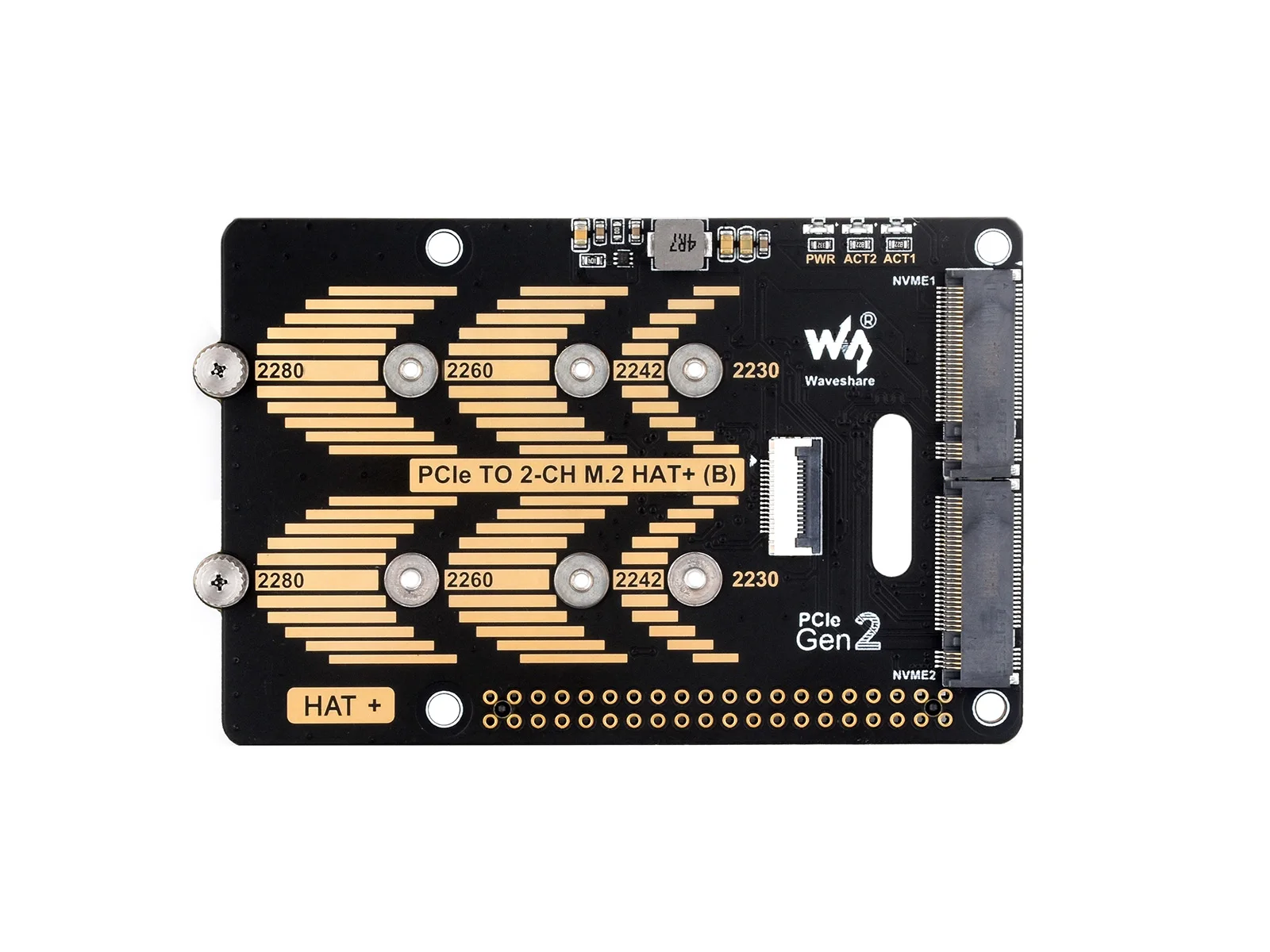Picture 6: Waveshare PCIe To 2-Ch M.2 Adapter Type B for Raspberry Pi 5, 2-Ch NVMe Protocol M.2 Solid State Drive Adapter, High-Speed