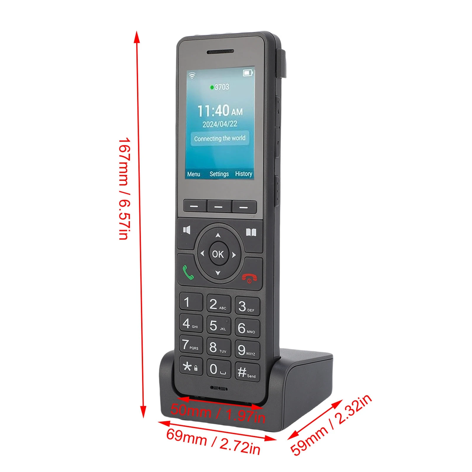 هاتف لاسلكي 4G LTE محمول واي فاي بشاشة ملونة 2.4 بوصة لهاتف Dect VoIP باللون الأسود #6