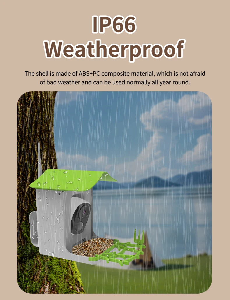 STLFSmart Bird Feeder HD CamerasMobiele app-bediening Weerbestendig buitenbewakingssysteem op zonne-energie
