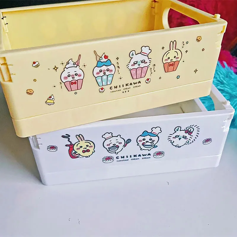 New Chiikawa Foldable Organizer Portable Cartoon Desktop Storage Basket Kawaii Stationery Storage Box