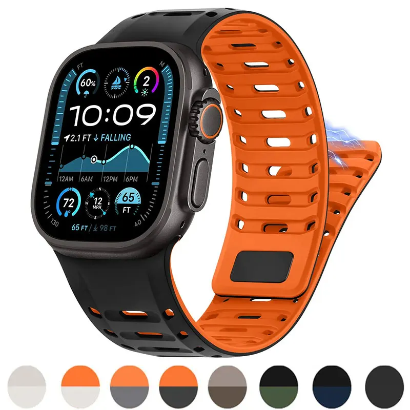 

Silicone Straps For Apple Watch Band 45mm 44mm 42mm 46mm 49mm Magnetic Sport Bracelet Correa IWatch Series 10 SE 9 8 7 6 Ultra 2