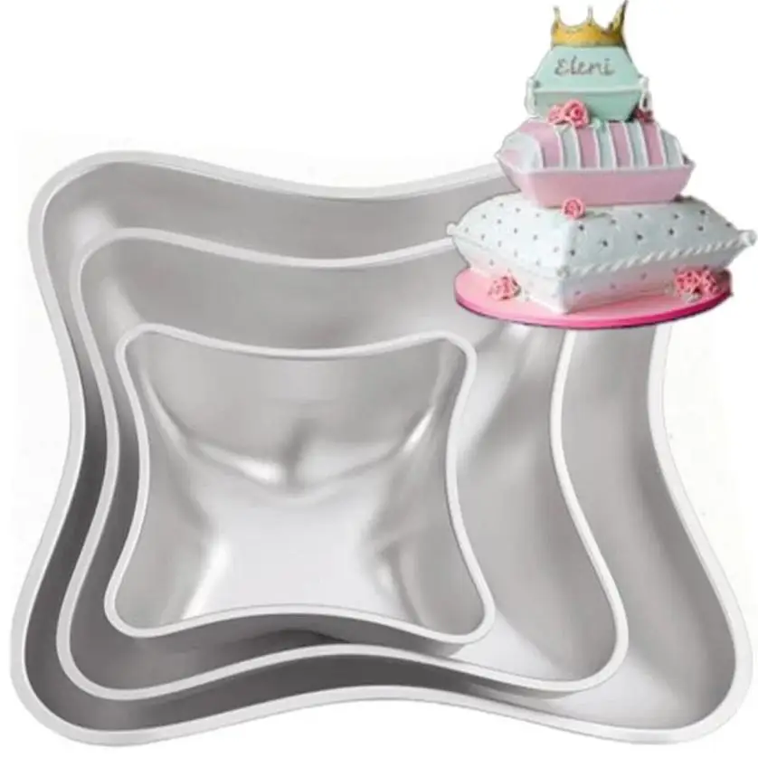 3 Pcs/Set DIY Sugar Flipping Wedding Cake Pillow Design Three Piece Cake Mold Aluminum Alloy Baking Tray