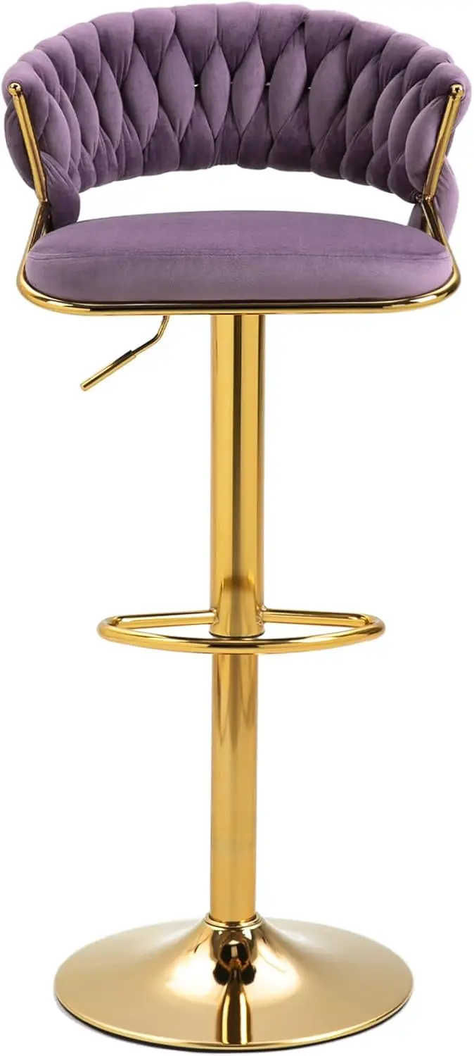 Uixe High Back 360° Swivel Bar Stools Set Of 6, Modern Adjustable Counter Height Velvet Bar Chair Golden Metal Stool,Kitchen