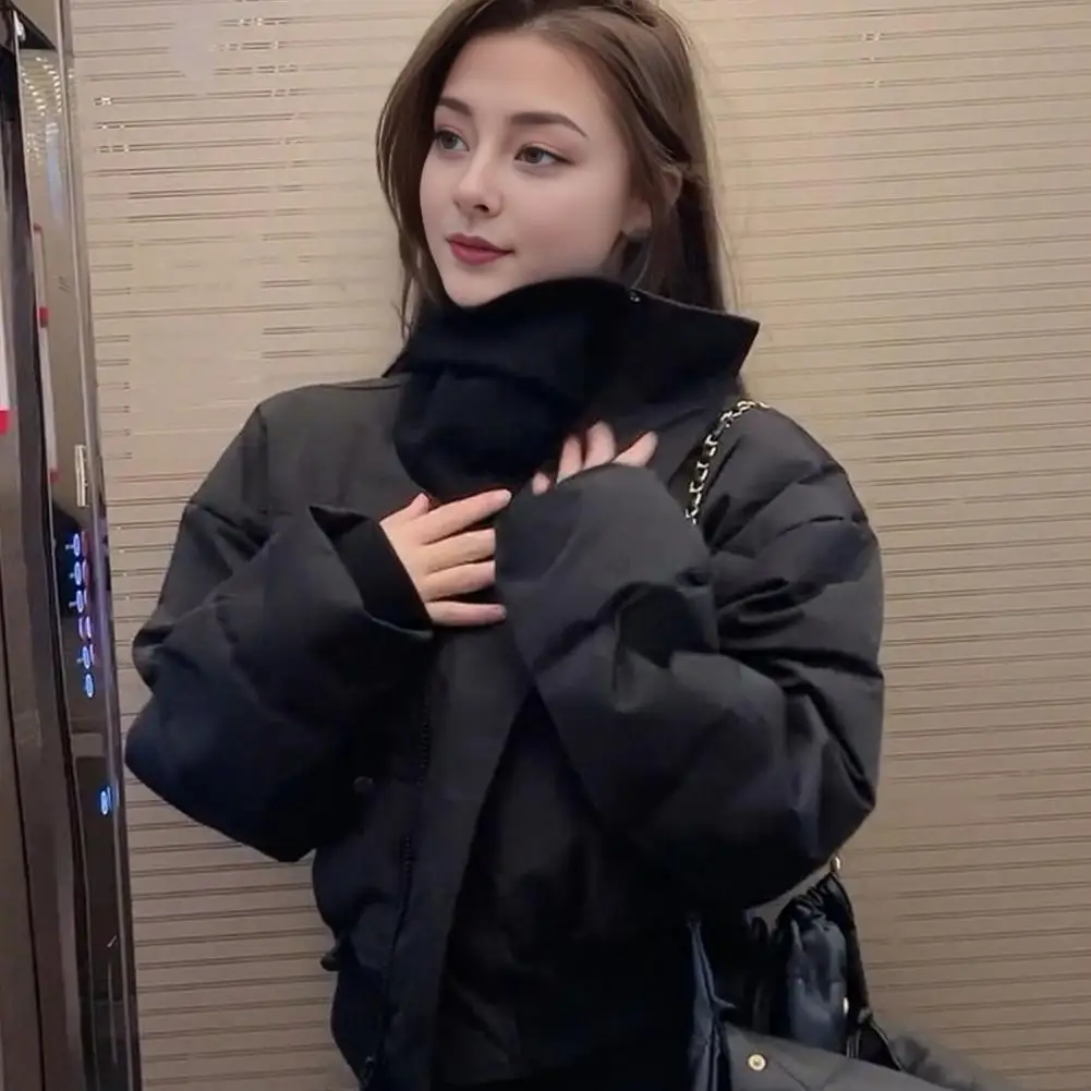 Side Pocket Cotton Coat Women Cotton Coat Stylish Women's Winter Cotton Coat with High Collar Windproof Design for Cold