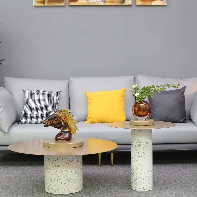 Nordic modern living room creative terrazzo combination coffee table Italian simple metal round corner table