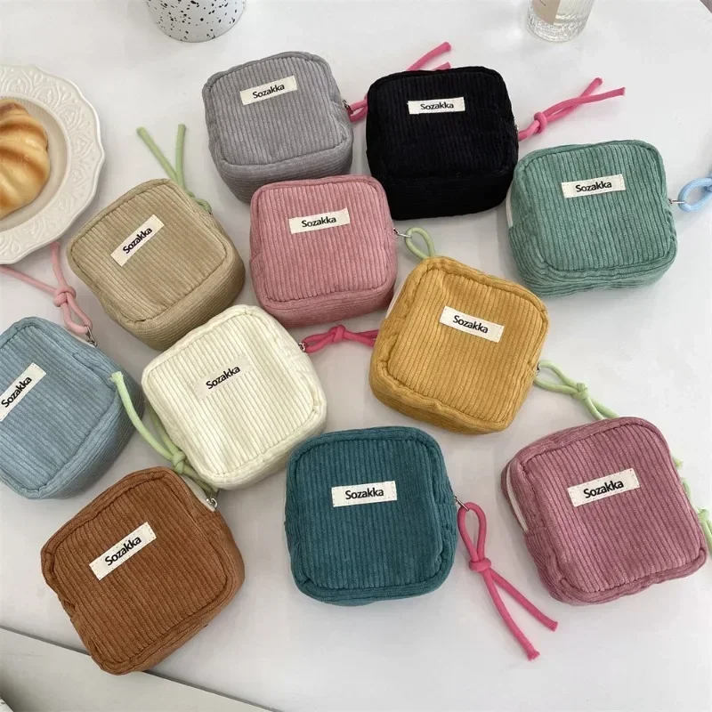 Bolsas de almacenamiento de pañuelos sanitarios para mujer, bolsa organizadora de tampones de período fisiológico de pana, Mini bolso para chica, monedero, invierno 2025