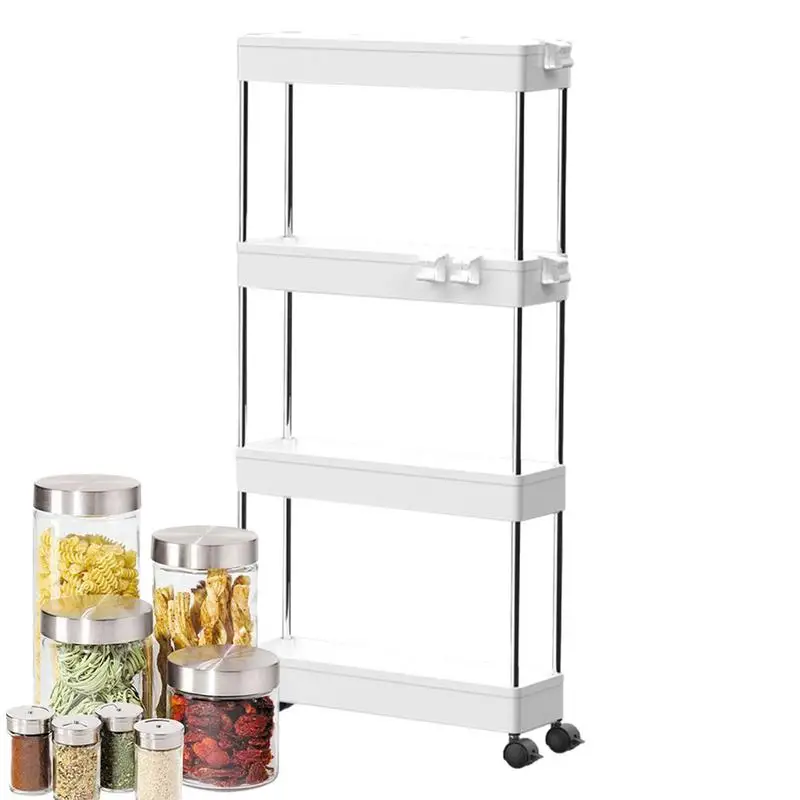 5 Layer Thin Storage Cart Storage Cart On Wheels Multi-Tier Slim Trolley Utility Organizer Shelf Movable Kitchen Storage Rack