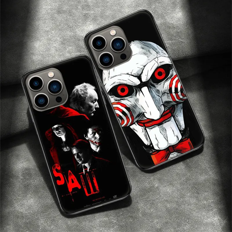 Saw Jigsaw Killer Hhorror Phone Case For Apple Iphone 16 15 Plus Soft 13 12 Mini Cover 11 14 Pro Max Capa X XS XR 8 7 Shell Coqu