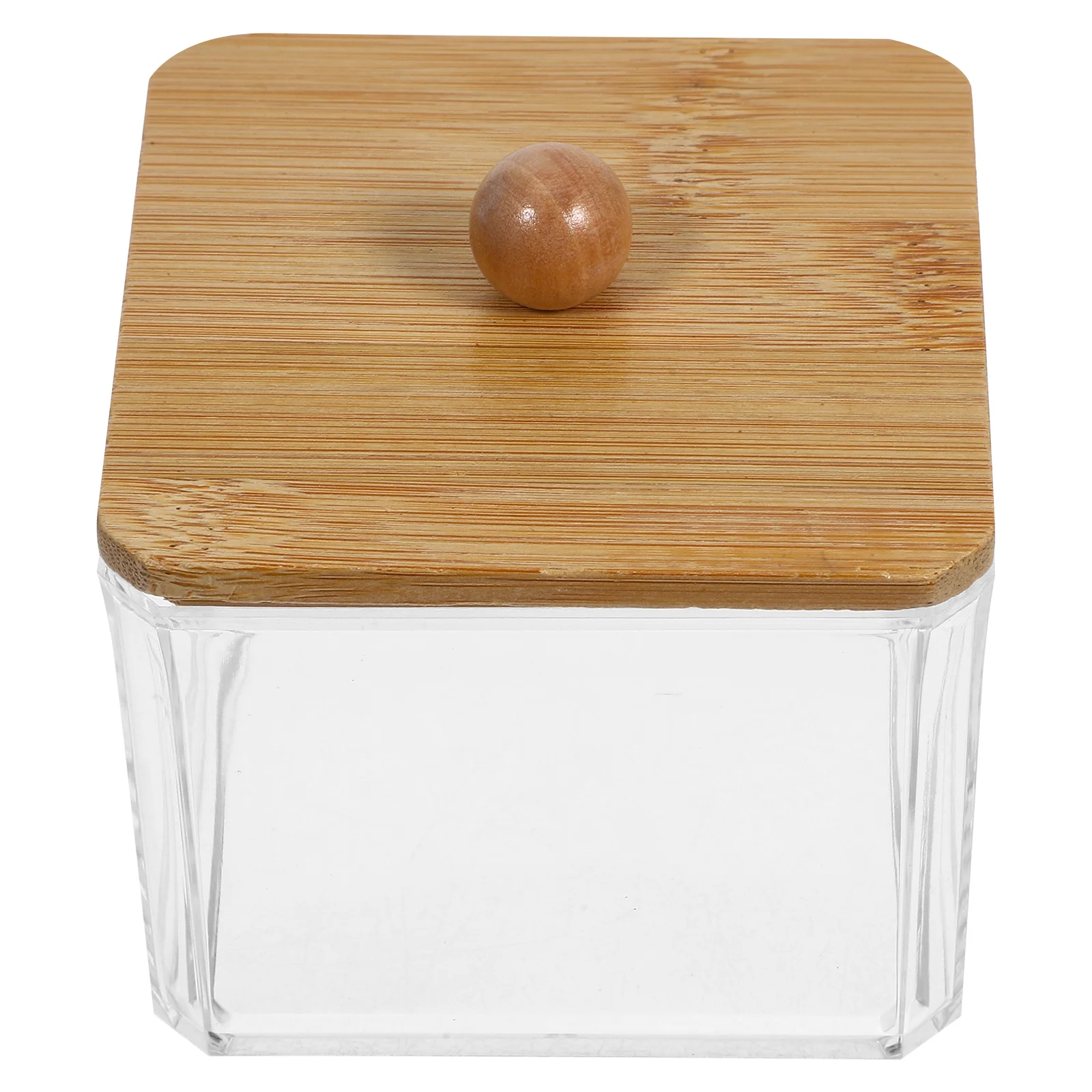 

Transparent Dust proof Cotton Swab Box ganizer Clear Container Bamboo Lid Storage Case for Desk Vanities