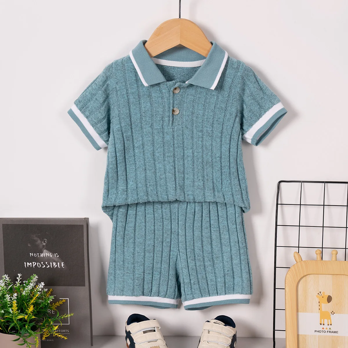 Somenie Summer Infant Clothing Set Unisex Style  Striped Short Sleeve Tee And Shorts Unique Design Casual Two Piece Kids Suit