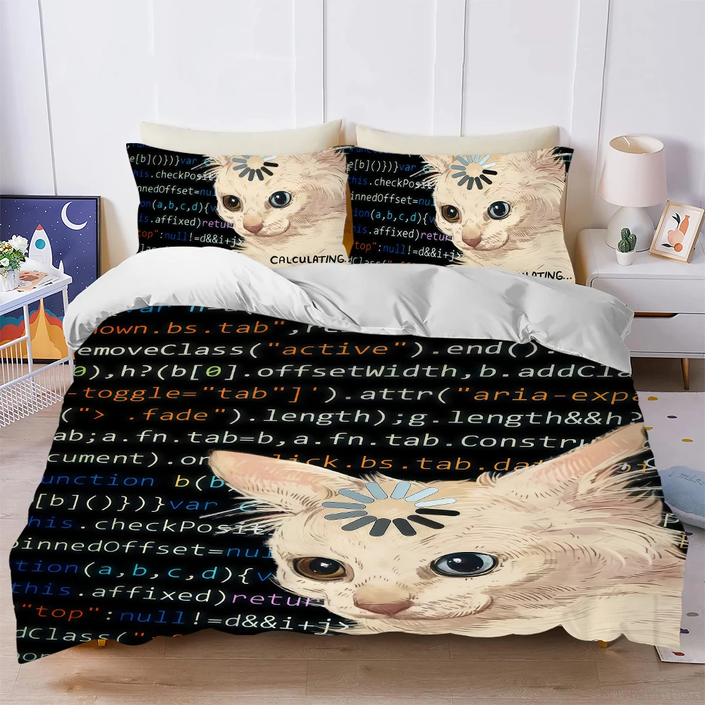Funny Cat Duvet Cover Set Home Style Bedding Soft Laundry Cotton Bed 3 Piece Set Student Dormitory Gift