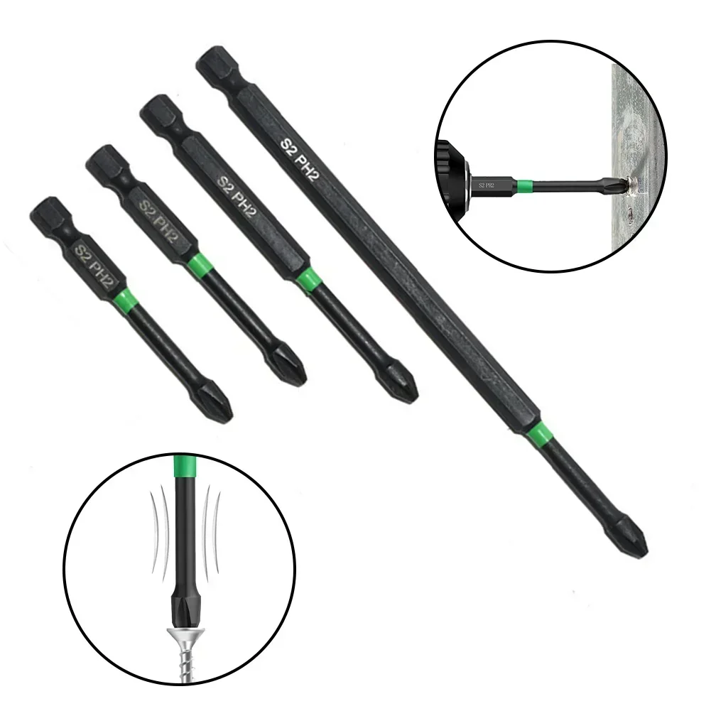 1pc Magnetic Cross Screwdriver Bits Non-Slip Batch Head PH2 Cross 1/4 Inch Hex Shank Screwdriver Electric Hand Drill 65-150mm