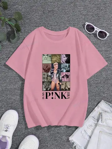 Känd sångerskan P! Nk klassisk affischtryck dammodeskjorta, vardaglig avslappnad streetwear, sommar damtopp bomullströja 10 best sales p nk-skjorta - №5
